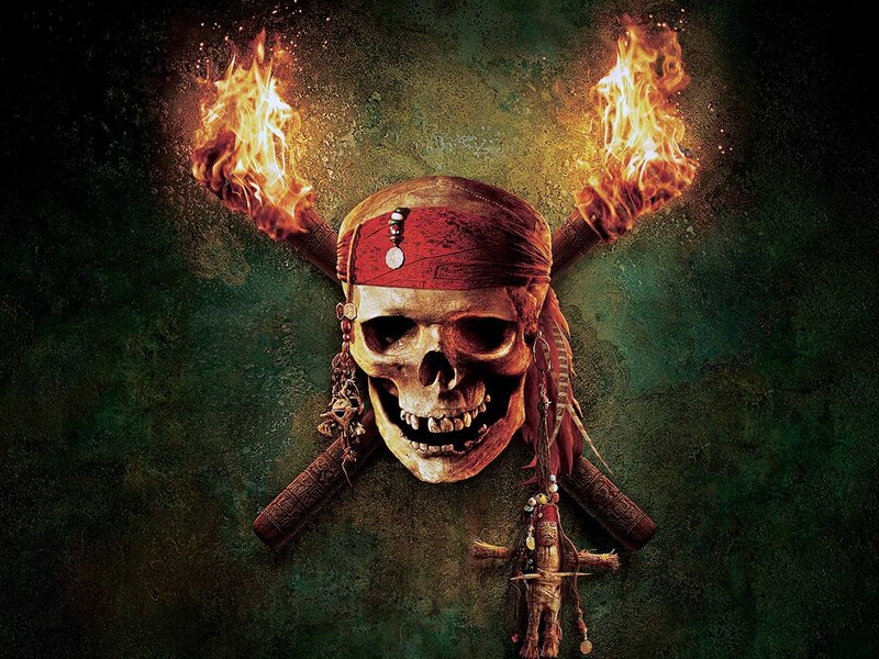 Pirate skull with flaming swords