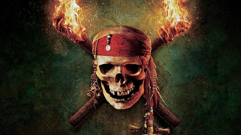 Pirate skull with flaming swords