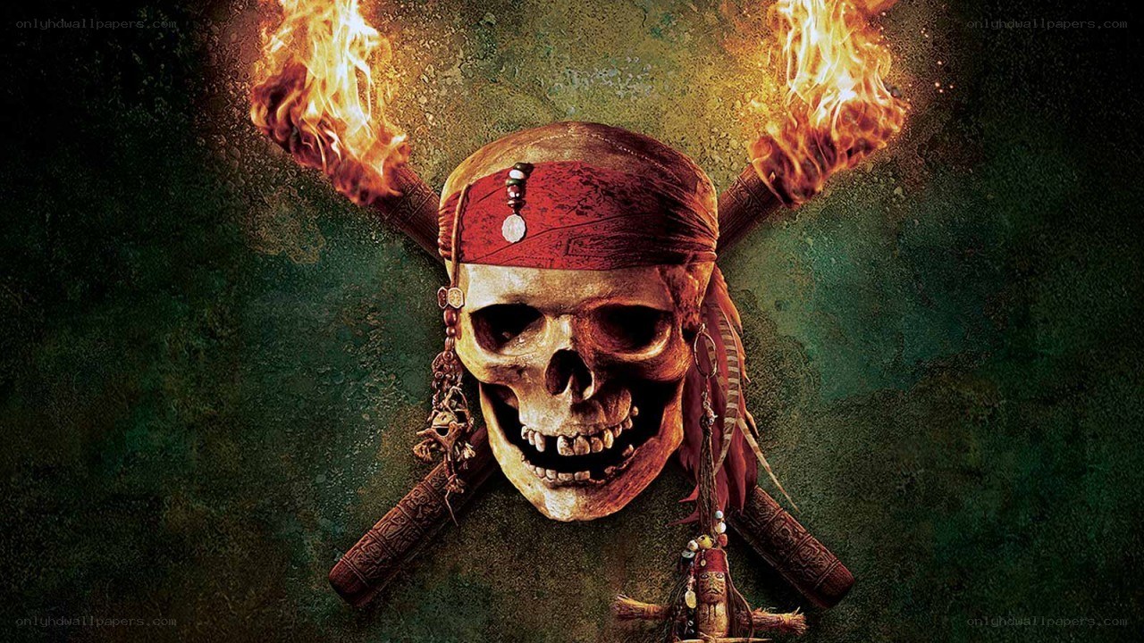 Pirate skull with flaming swords