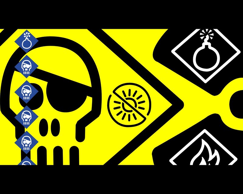 Pirate skull with hazard symbols