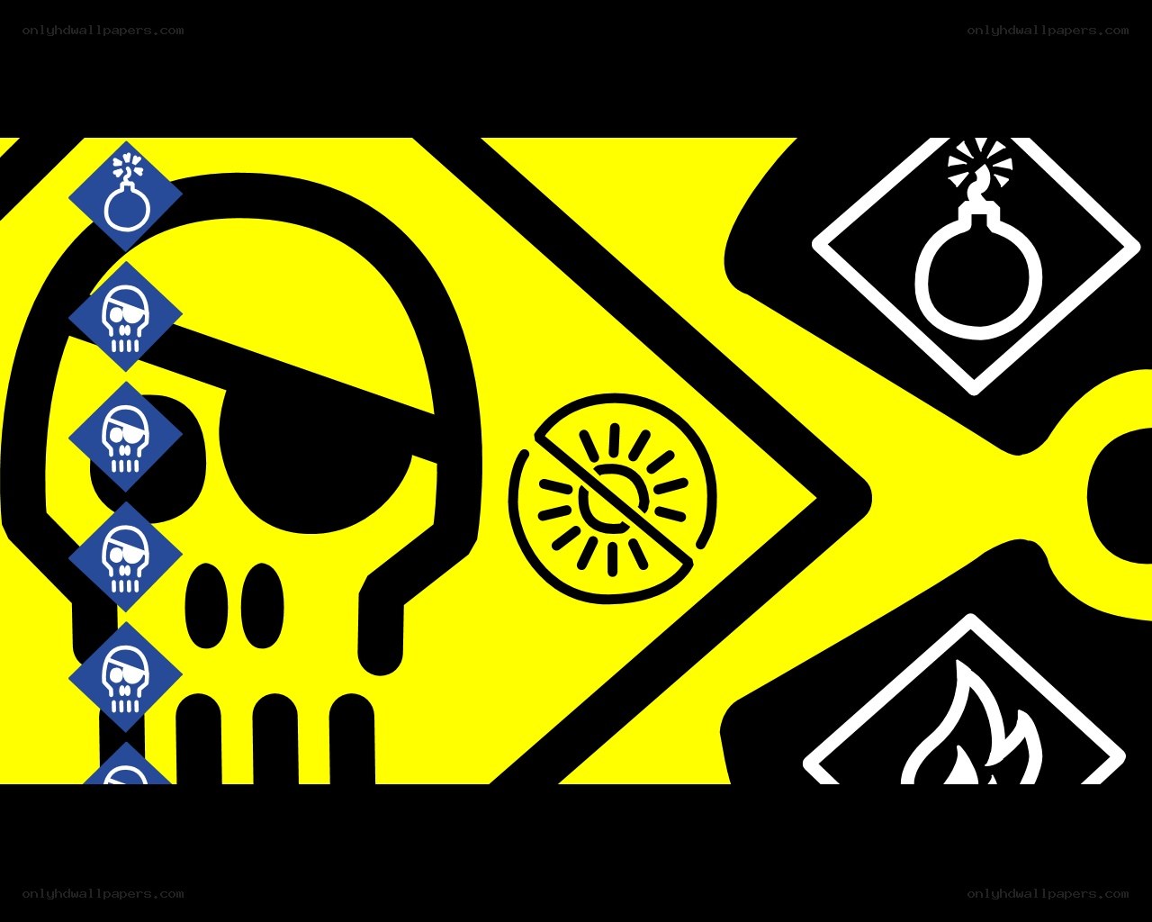 Pirate skull with hazard symbols
