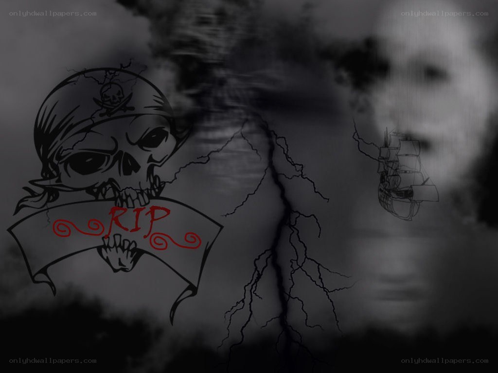 Pirate skull with RIP banner