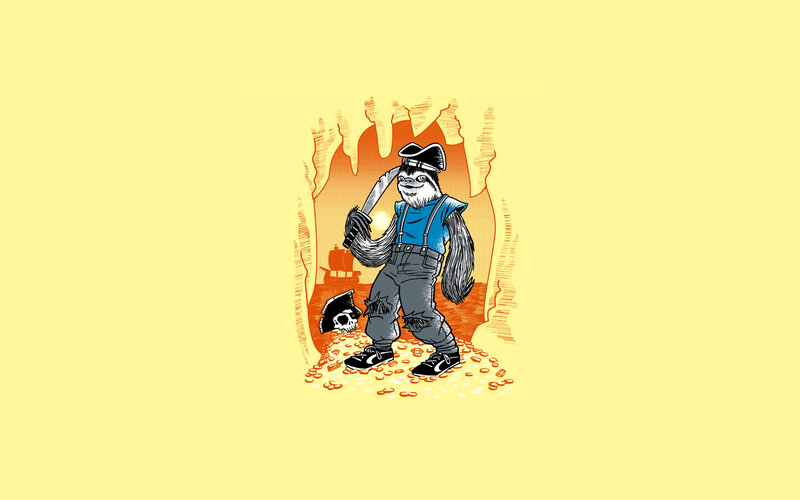 pirate sloth with treasure