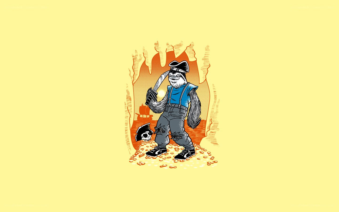 pirate sloth with treasure