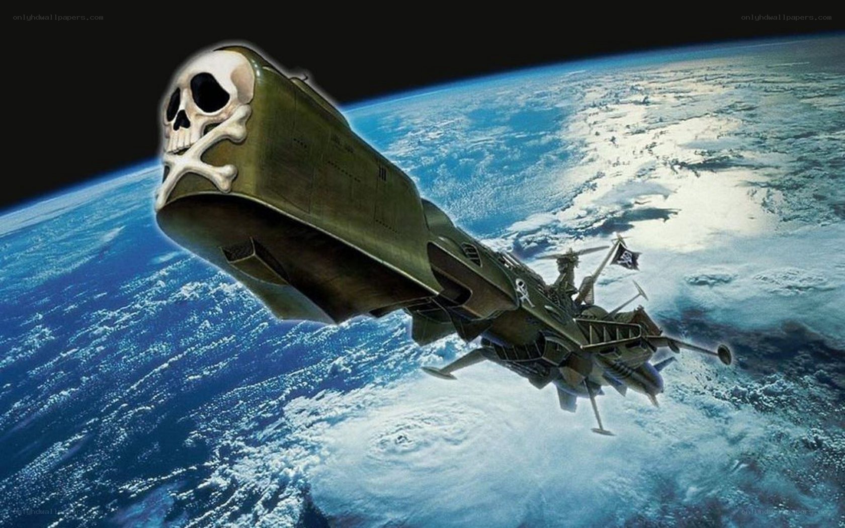 Pirate spaceship over Earth