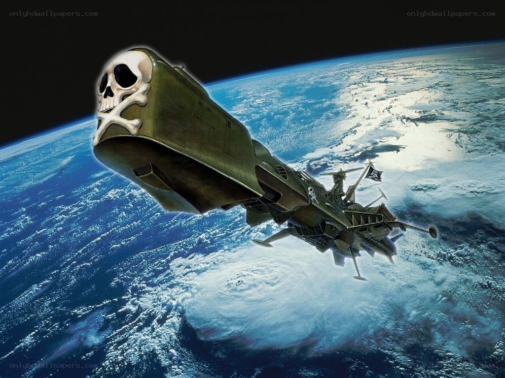 Pirate spaceship over Earth