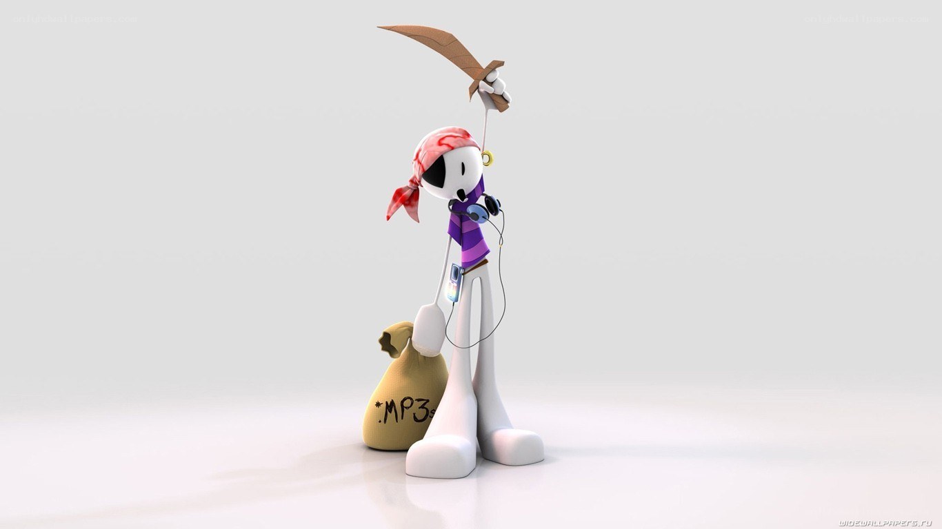 Pirate stick figure with MP3 bag