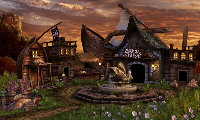 Pirate tavern at sunset