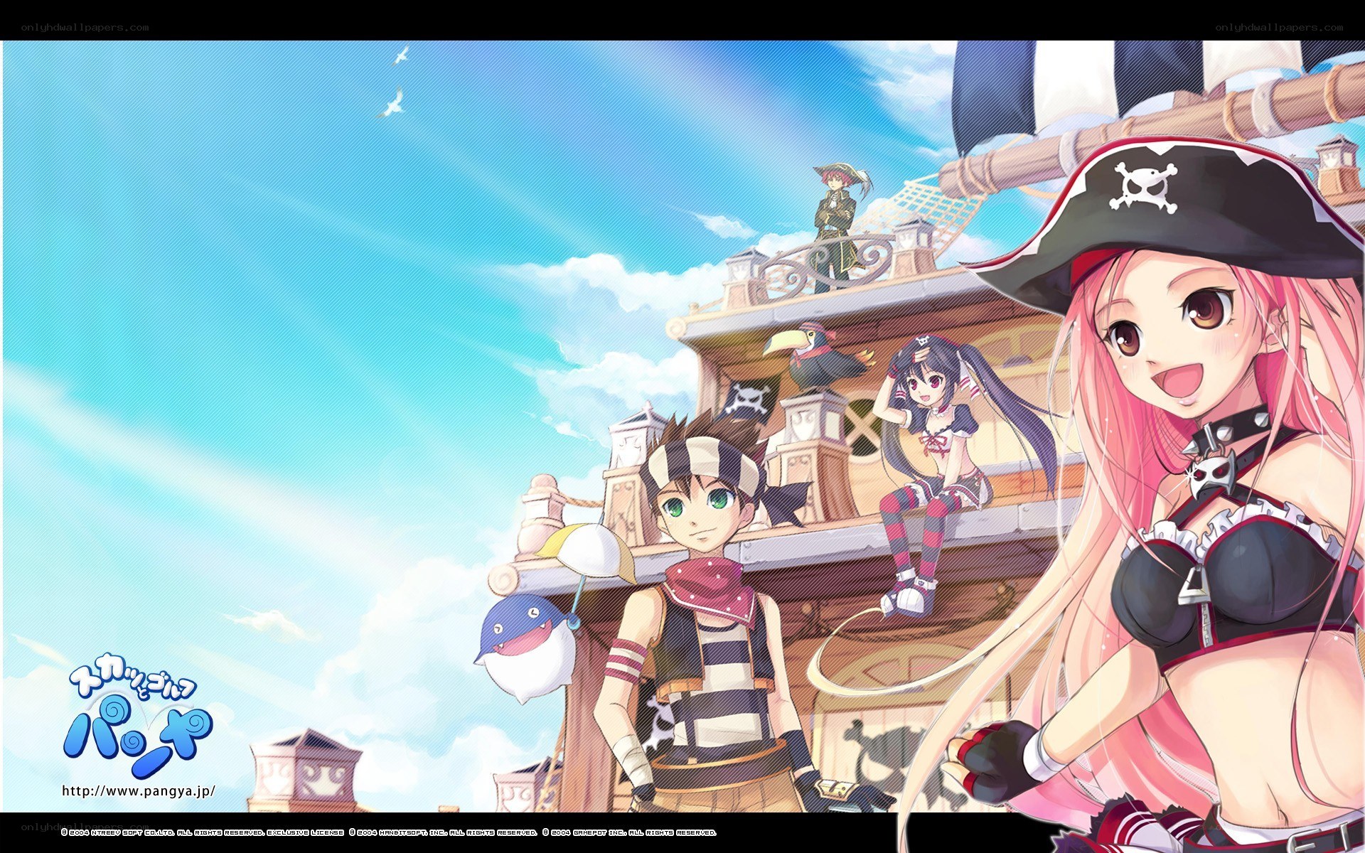 Pirate-themed anime characters on a ship