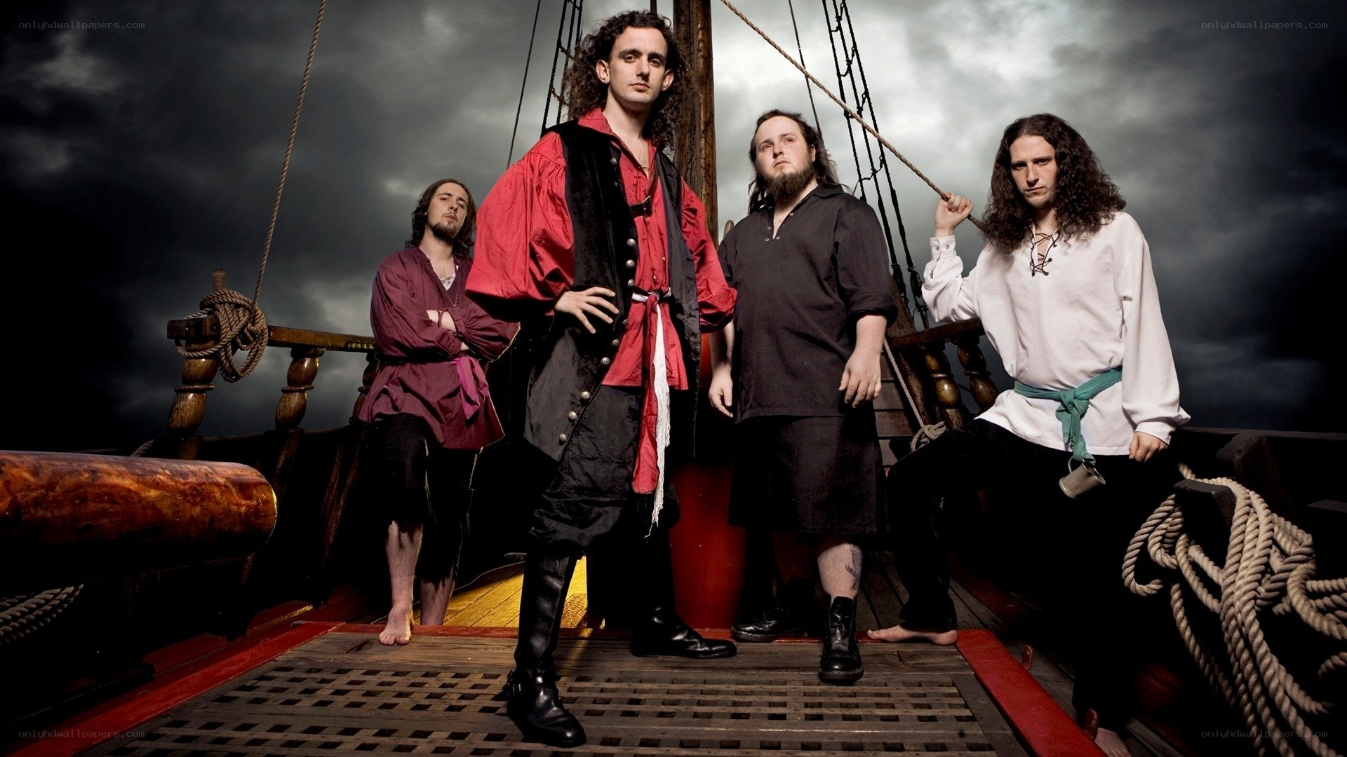 Pirate-themed band on ship deck