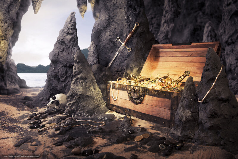 Pirate treasure in a cave