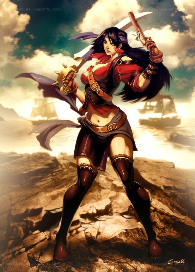 pirate warrior on rocky shore