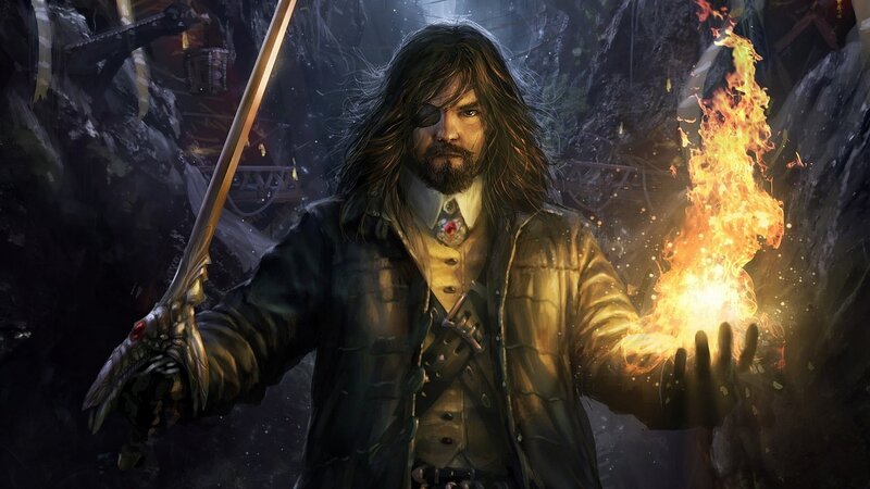 Pirate with Fire Magic — Black, Dramatic, Night, Digital Art, Sword