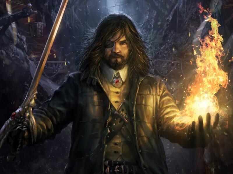 Pirate with Fire Magic — Black, Dramatic, Night