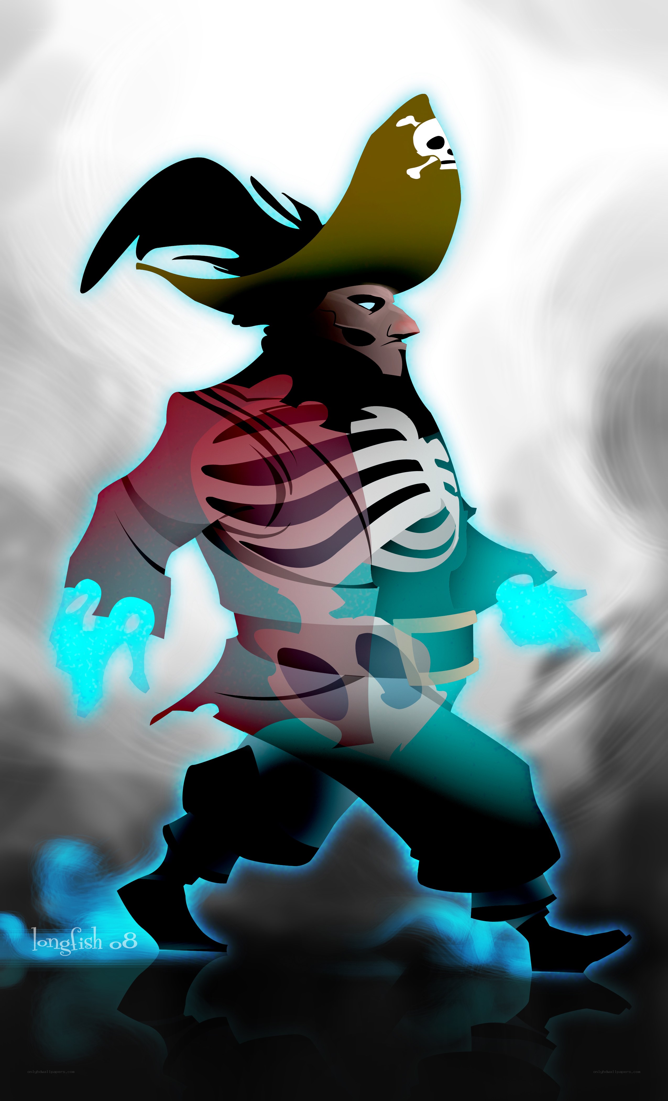 pirate with glowing skeleton