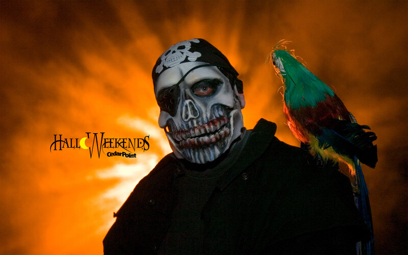 Pirate with parrot at Halloween
