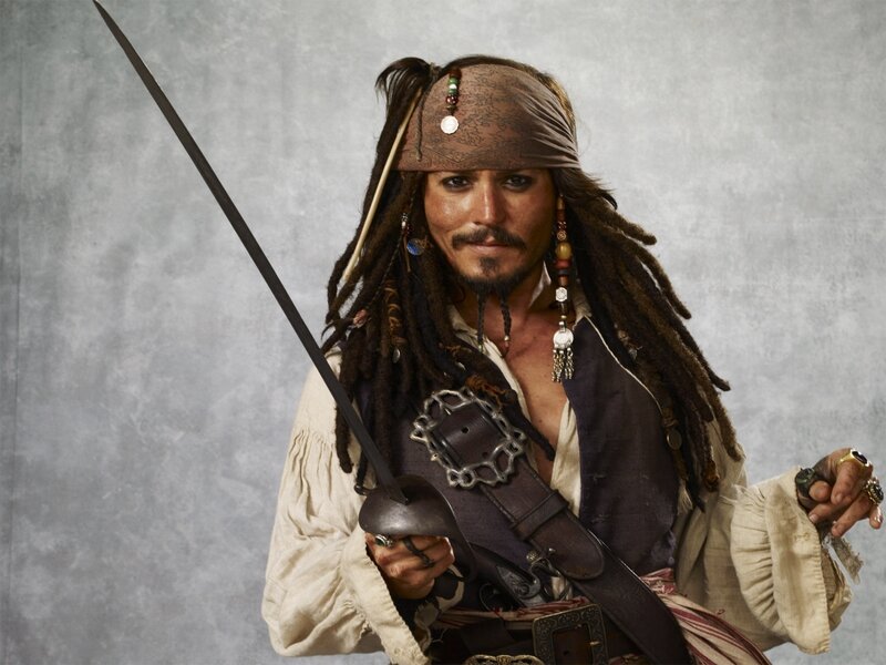 Pirate with Sword — Brown, Dramatic, Photograph, Dreadlocks, Beaded Necklace