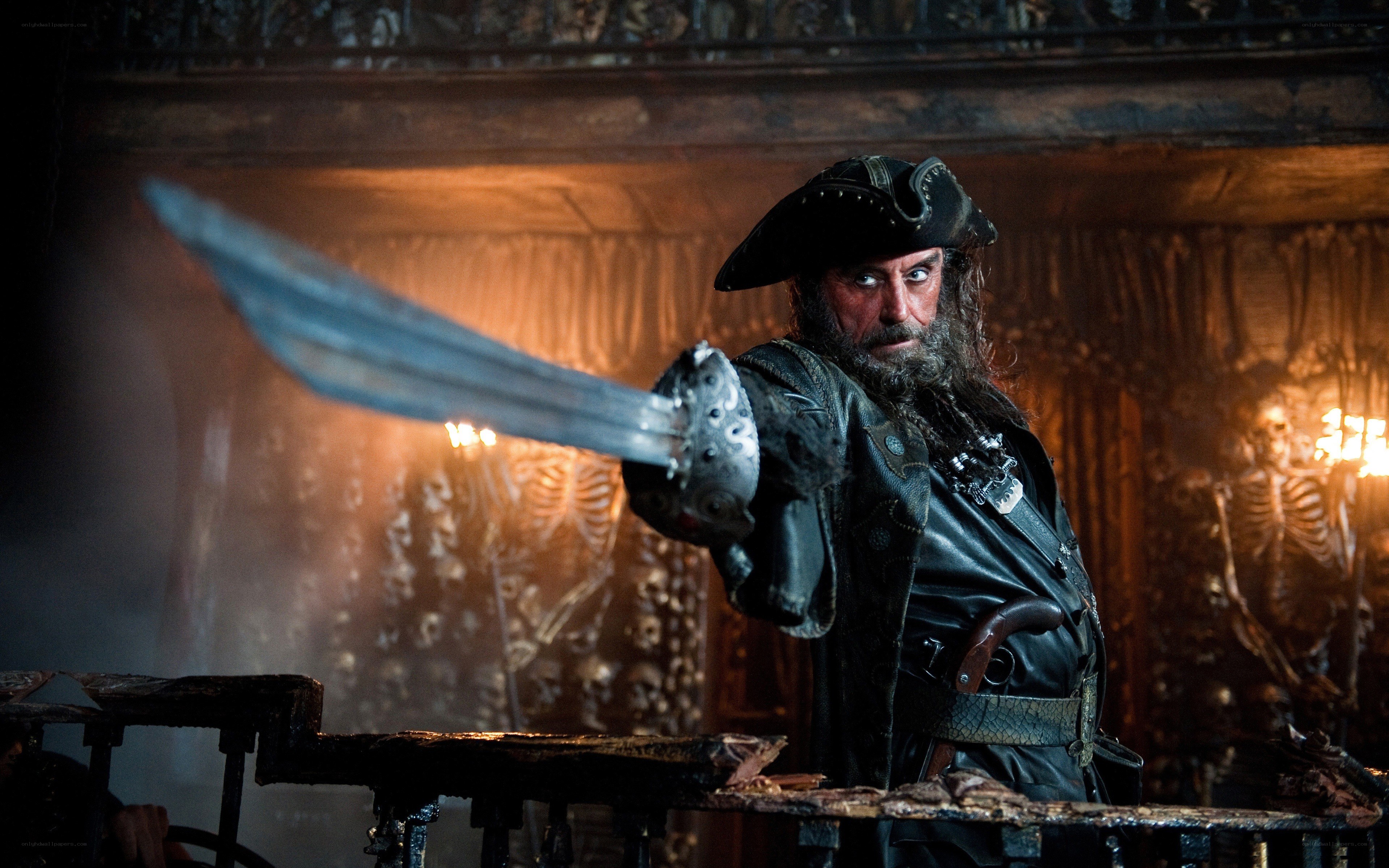 pirate with sword in dark room