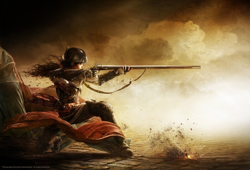 Pirate Woman Firing Rifle
