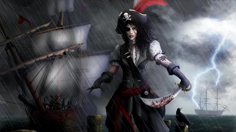 Pirate Woman in Storm — Gray