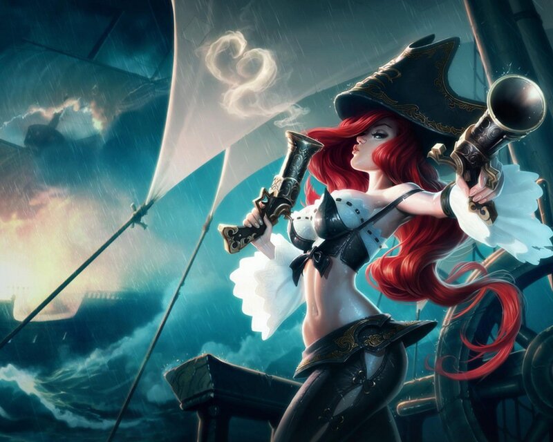 Pirate woman on a stormy ship
