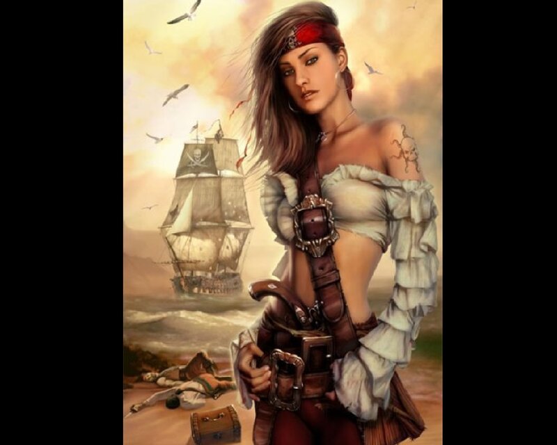 Pirate Woman on Beach — Brown