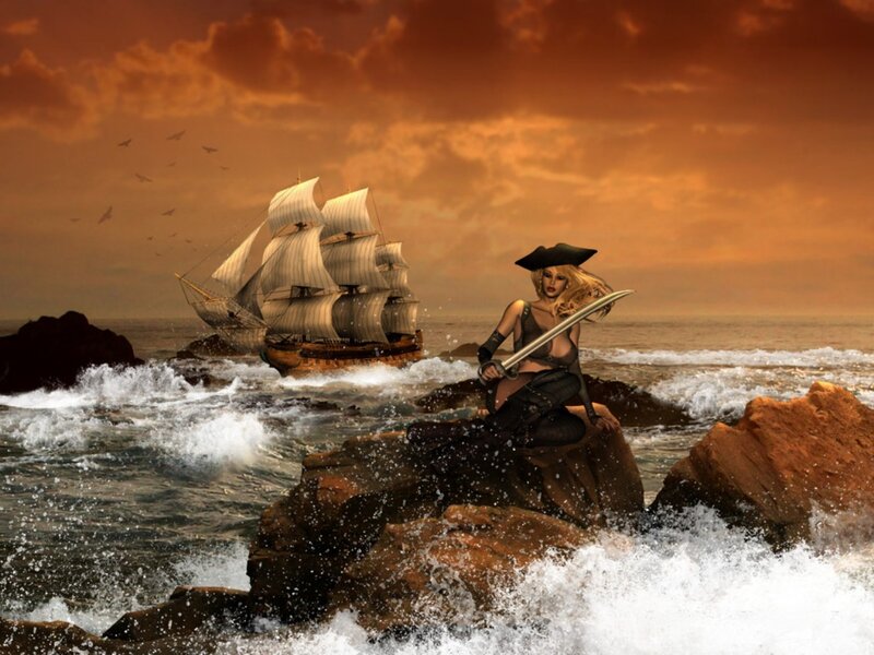 Pirate Woman on Rocks