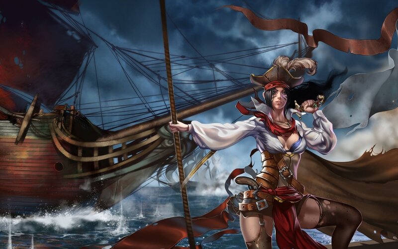 Pirate Woman on Ship — Blue, Dramatic
