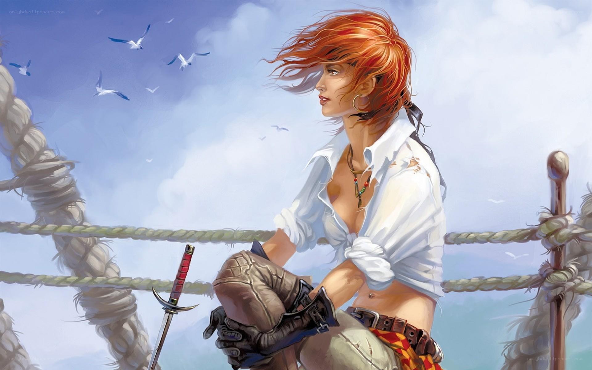 pirate woman on ship deck