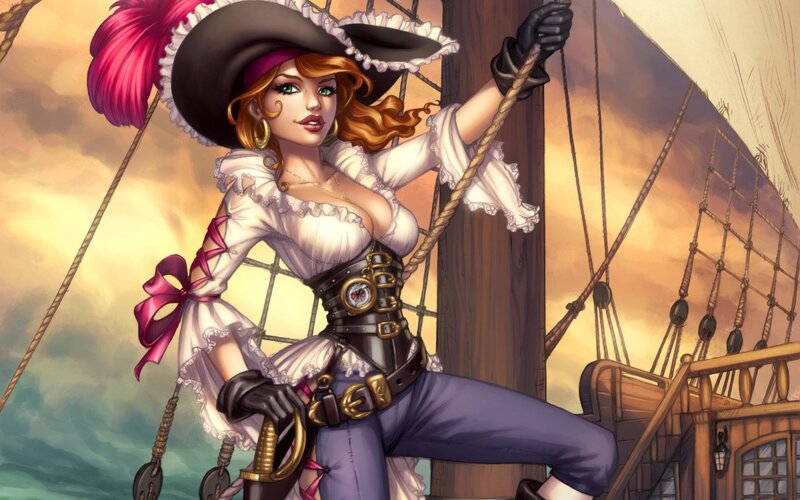 Pirate Woman on Ship — Purple