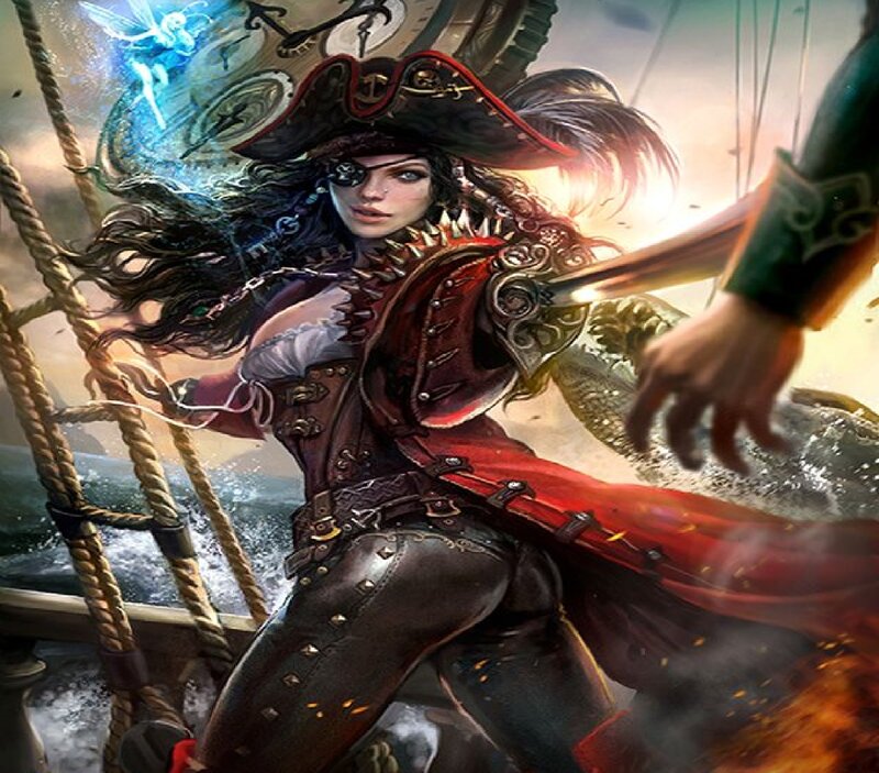 Pirate Woman on Ship — Red, Dramatic