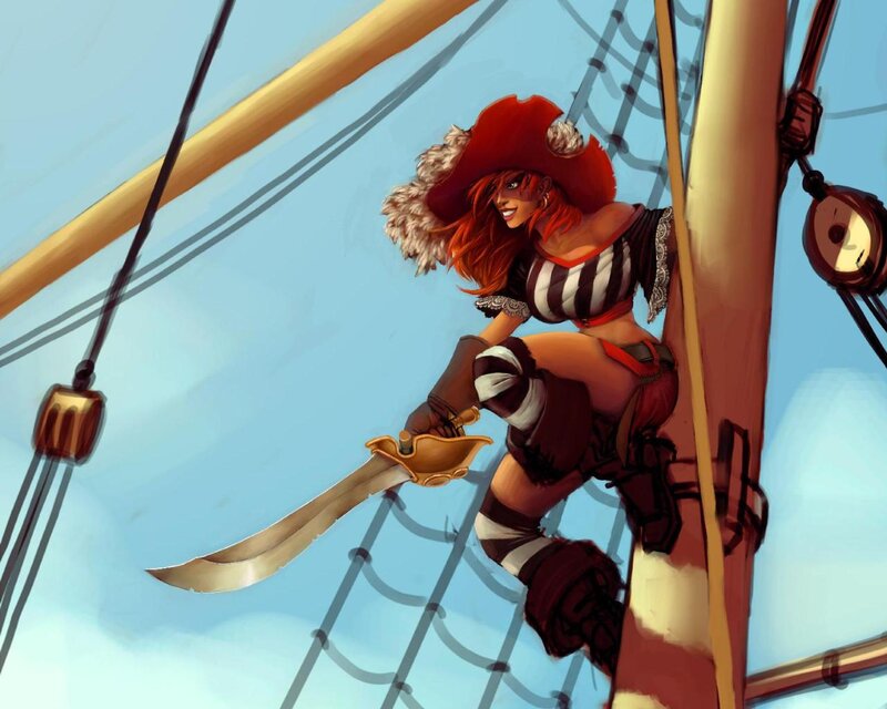 Pirate Woman on Ship — Red