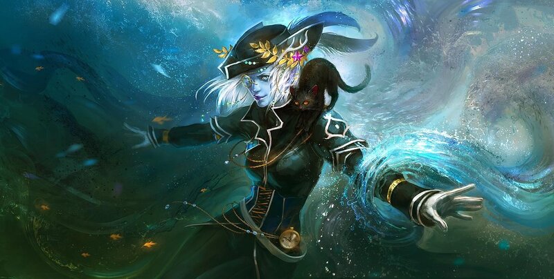pirate woman with cat underwater