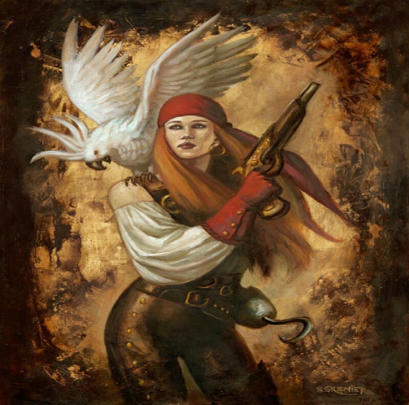 Pirate Woman with Parrot — Brown