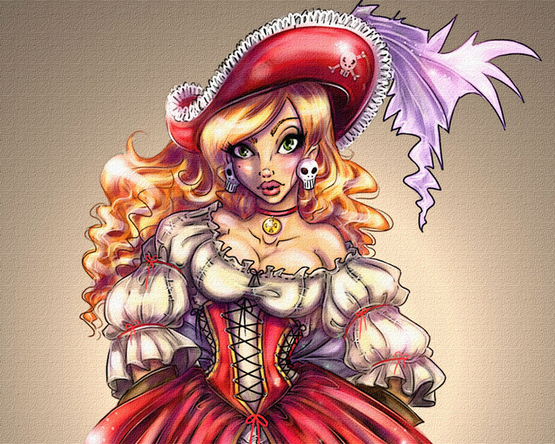 pirate woman with skull hat