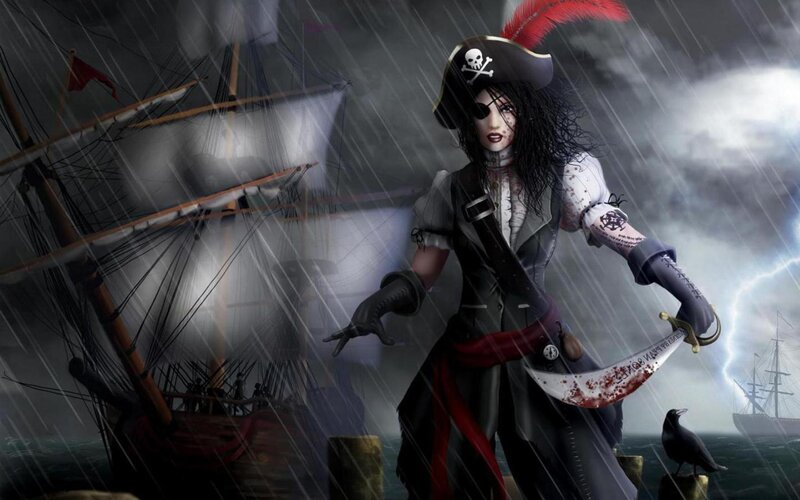 Pirate Woman with Sword — Black