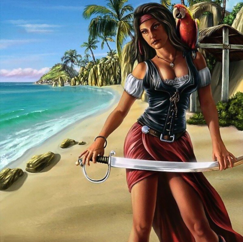 Pirate Woman with Sword — Blue