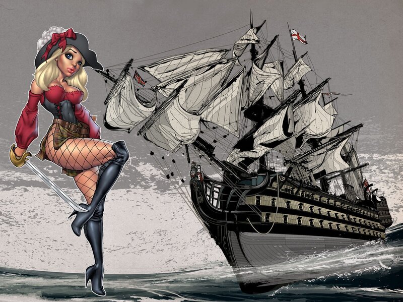 Pirate Woman with Sword — Gray