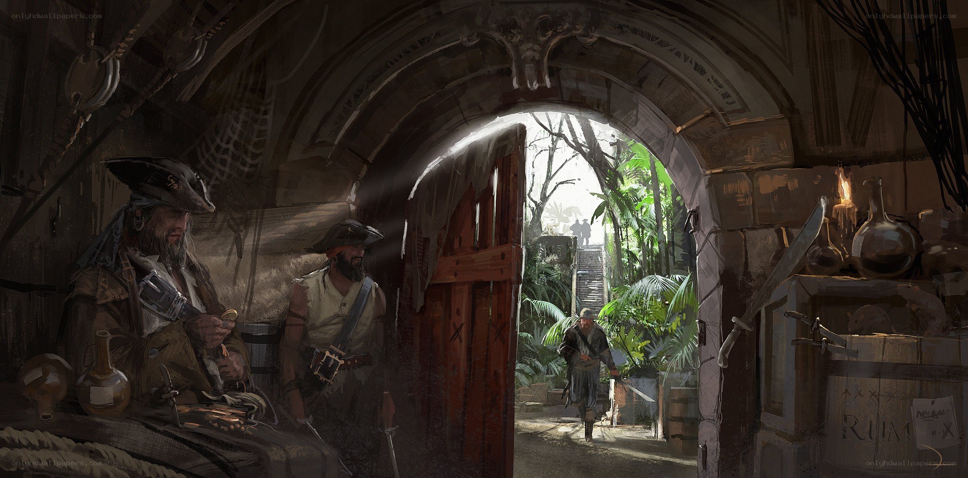 Pirates in a jungle hideout