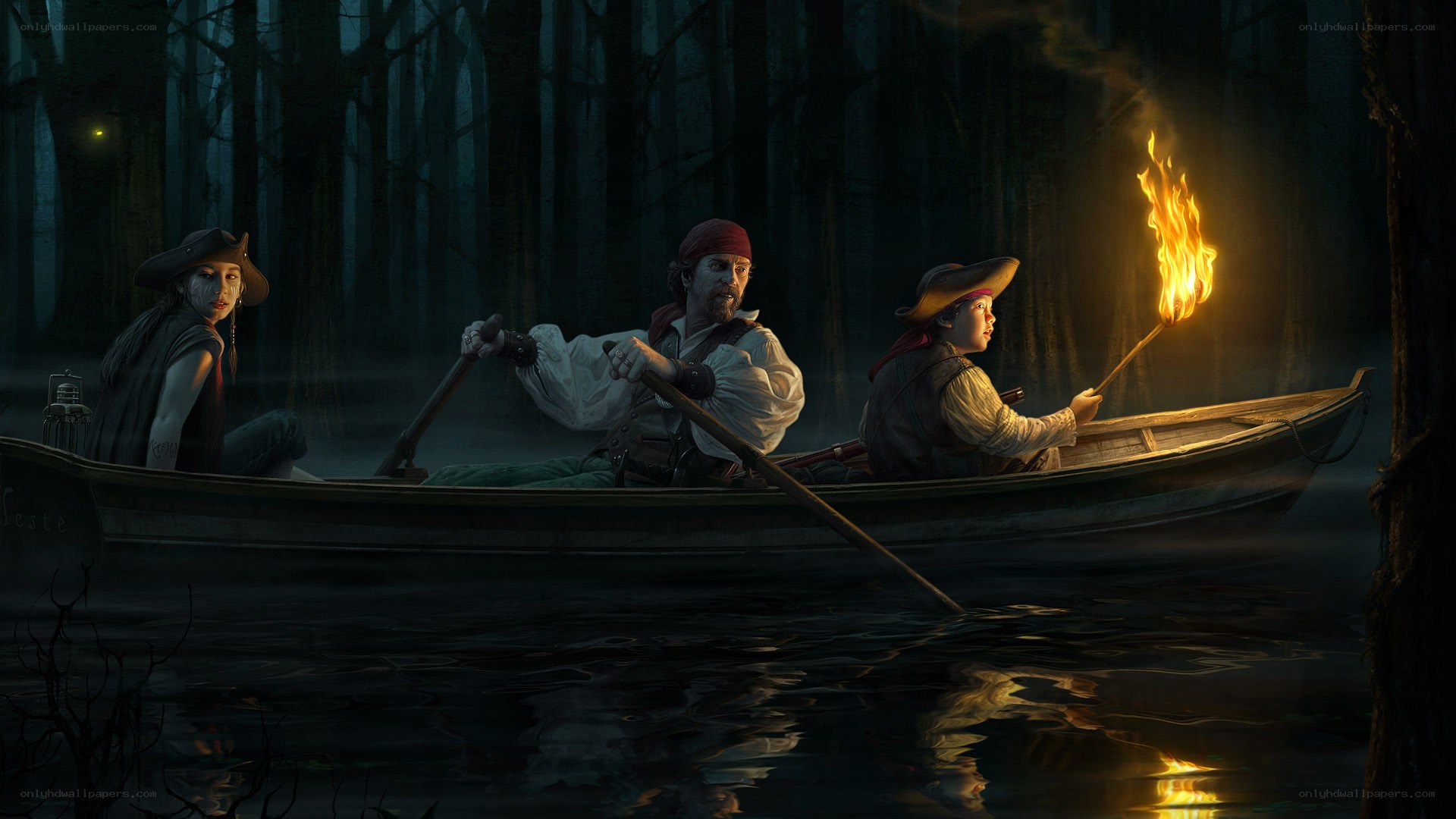 Pirates in a swamp boat