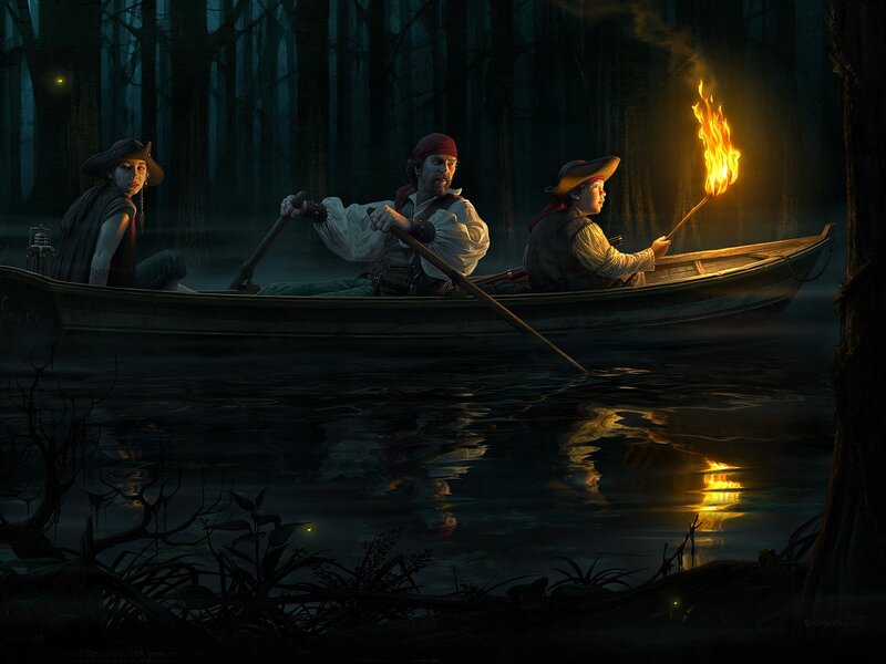 Pirates in a swamp boat