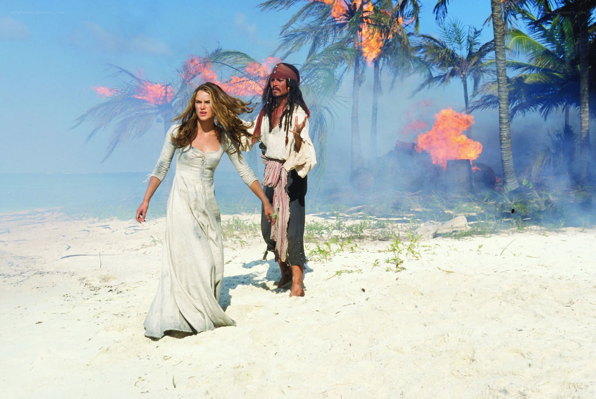 pirates on a burning beach