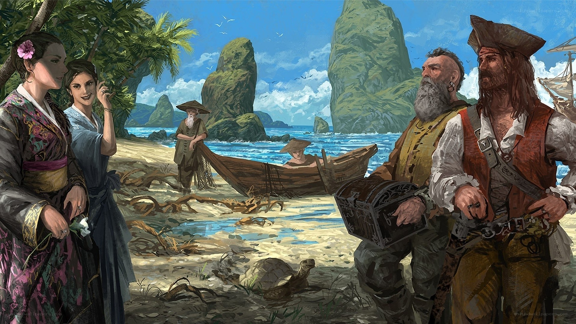 Pirates on a tropical beach