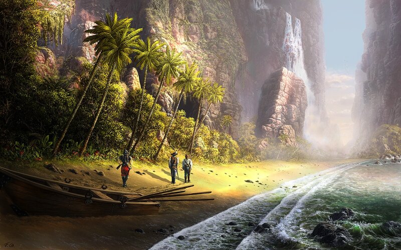 Pirates on a tropical shore