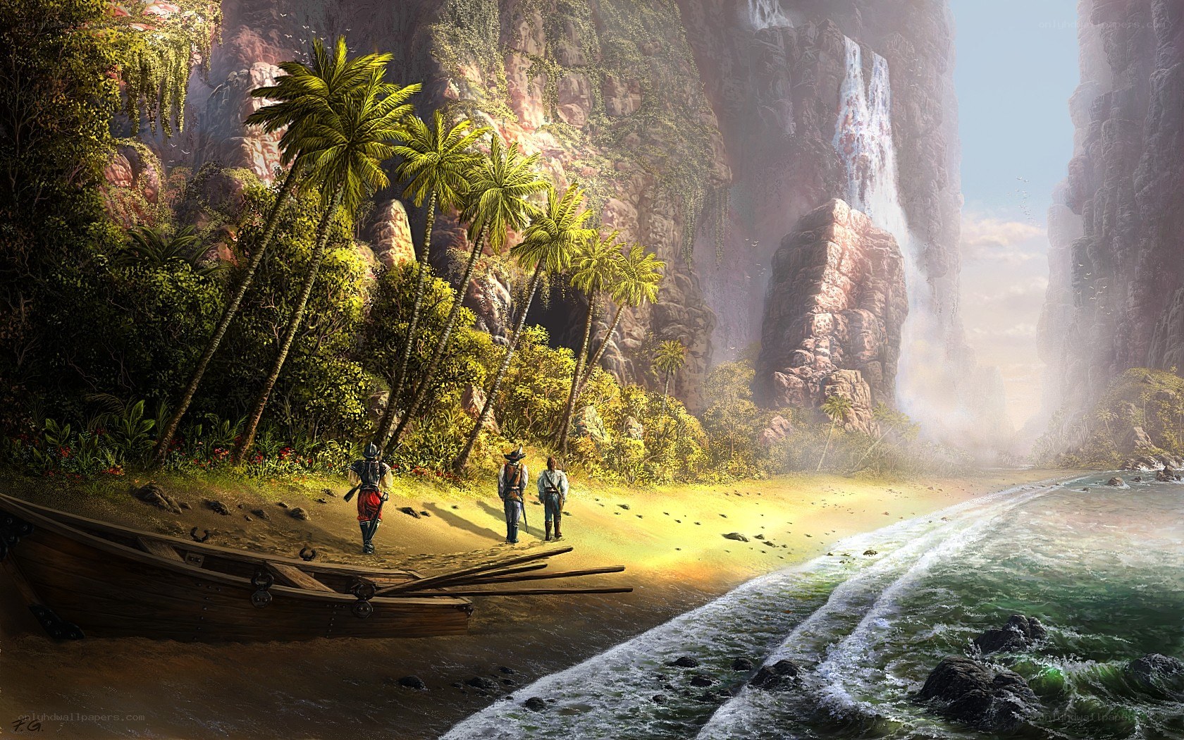 Pirates on a tropical shore