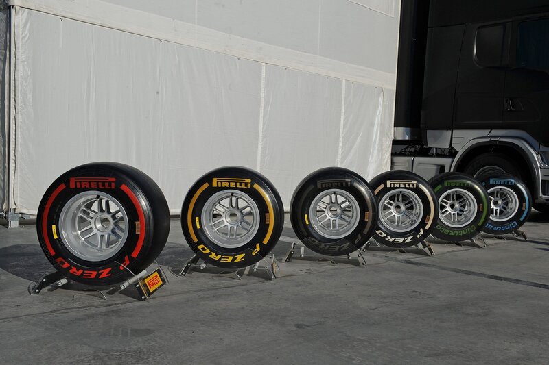 Pirelli racing tires on display