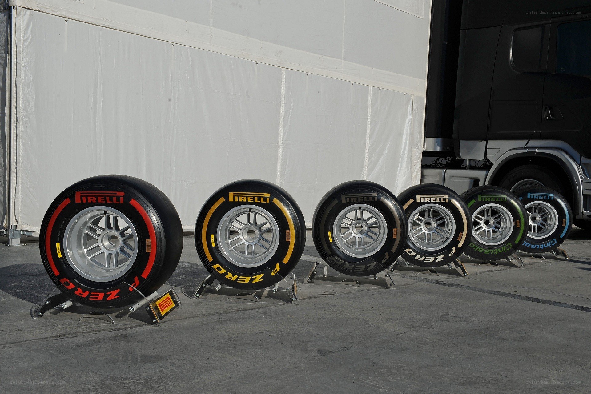 Pirelli racing tires on display