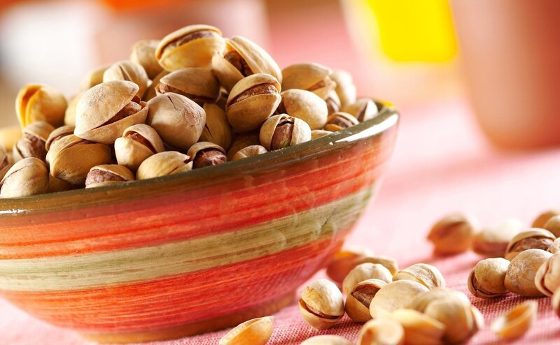 Pistachios in a Bowl — Red, Warm