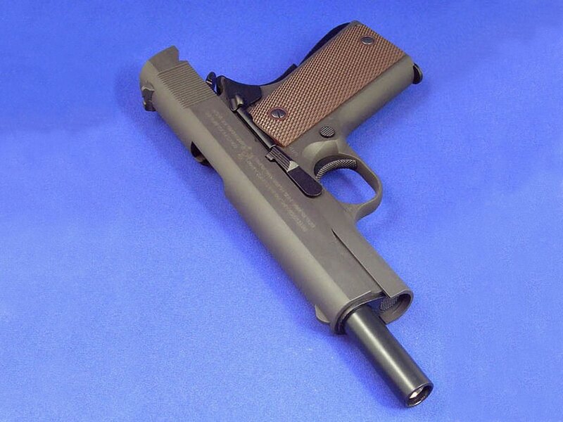 pistol on blue background