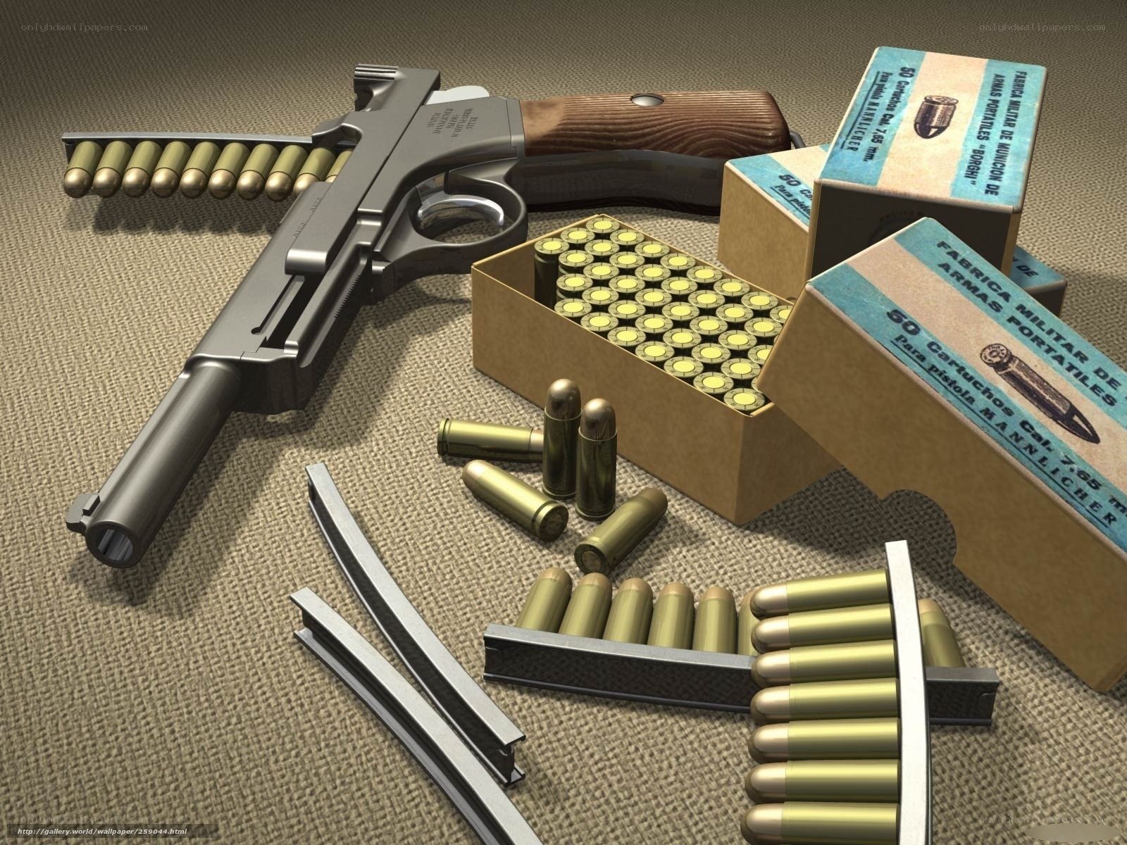 pistol with ammunition and magazines